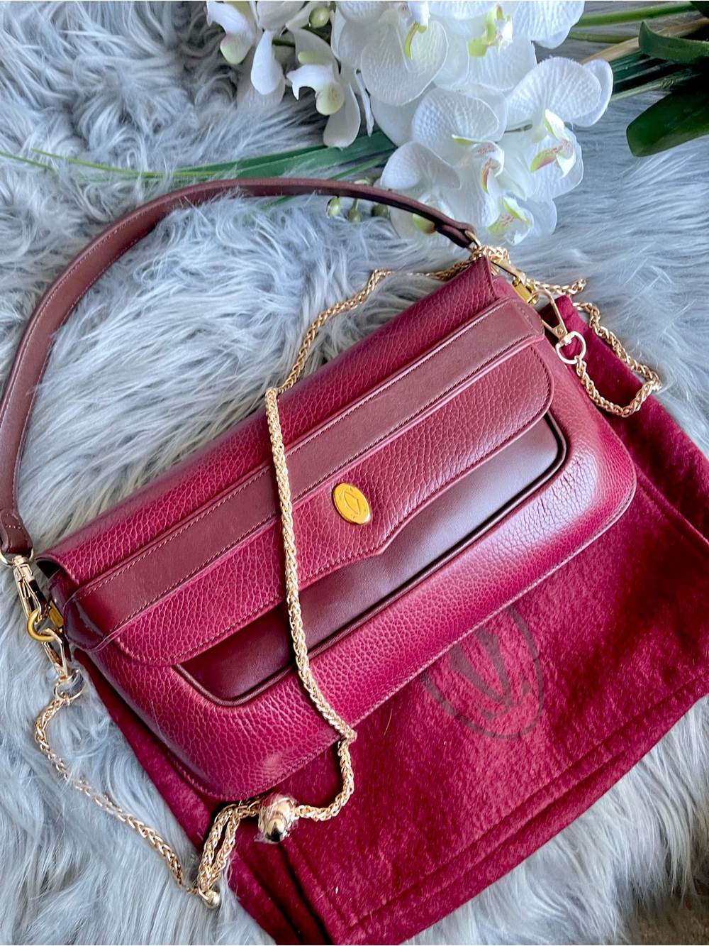 Authentic Cartier vintage clutch bag mehroon leather